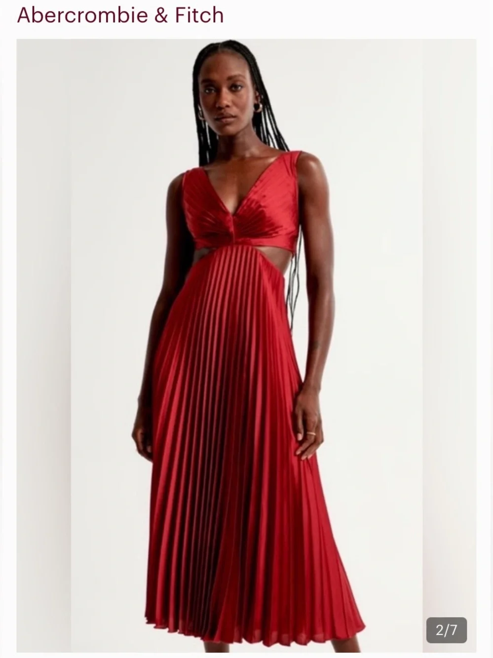NWT Abercrombie & Fitch Giselle Pleated Cut Out Satin Maxi Dress Deep Red Size S